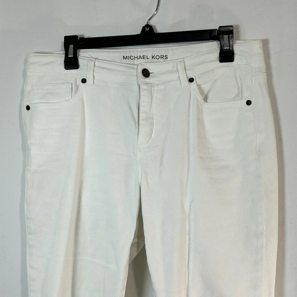 Michael Kors‎ Womens White Cropped Flare Jeans Size 14